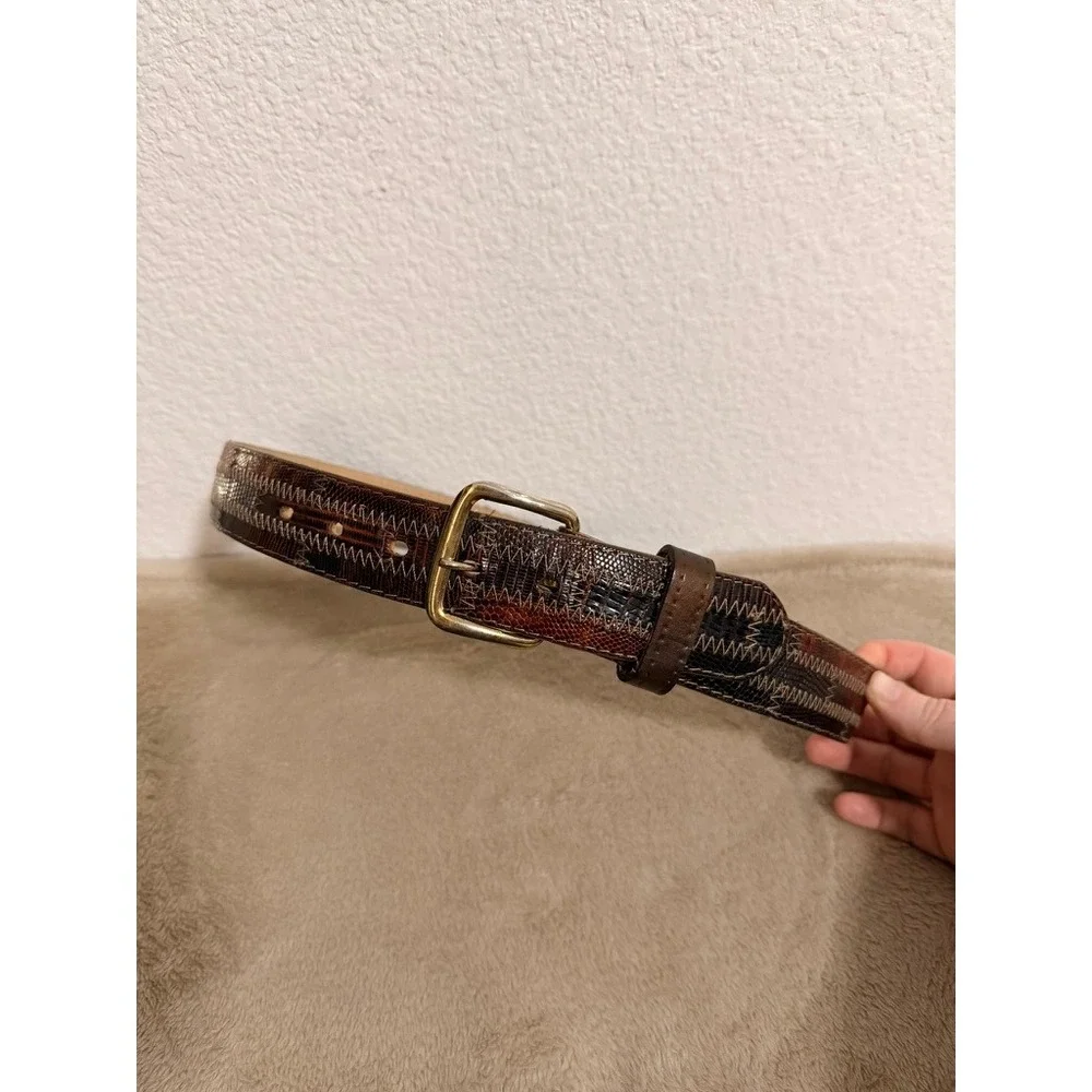 Tony Lama Mens 34 Brown Lizard Patchwork Western Leather Belt 20543 Made in USA